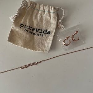 Pura Vida Rose Gold matching necklace and earrings set